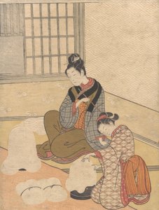 Evening Snow on the Nurioke, fra serien Eight Parlour Views, ca. 1766., ca. 1766. af Suzuki Harunobu