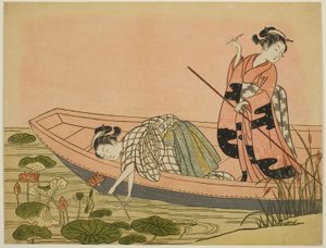 Indsamling af lotusblomster af Suzuki Harunobu