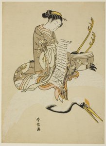 Girl Riding a Crane (parodi på Hi Chobo [kinesisk: Fei Zhangfang]) af Suzuki Harunobu