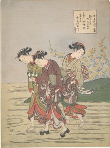 Piger Fording the Ide no Tamagawa af Suzuki Harunobu