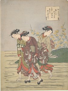 Piger, der vader over Ide no Tamagawa af Suzuki Harunobu