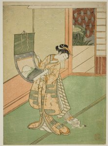 Hanging a Painting (parodi på den tredje prinsesse) af Suzuki Harunobu
