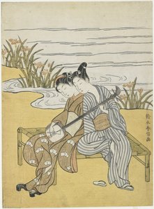 Elskende, der spiller på den samme shamisen som en mitate af kejser Xuanzong og Yang Guifei, ca. 1767 af Suzuki Harunobu