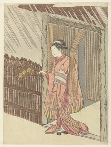 Pige med en yamabuki-gren i hænderne af Suzuki Harunobu