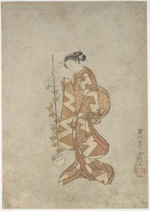 Moderne fremstilling af digterinden Kaga no Chiyo af Suzuki Harunobu
