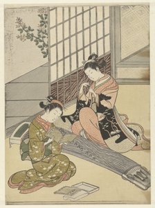 Sidder gæs ved koto-broerne Otte salonansigter (serietitel) Zashiki hakkei (serietitel) af Suzuki Harunobu