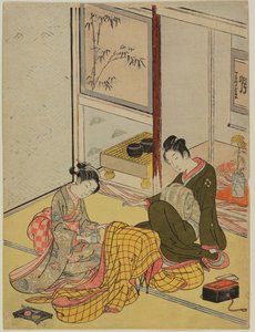 Parfumering af en dragt som visuel parodi på de fire kunstarter af Suzuki Harunobu