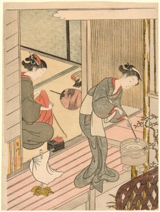 Returning Sails of the Towel Rack (Tenugui-kake no kihan), fra serien "Eight Views of the Parlour (Zashiki hakkei)" af Suzuki Harunobu