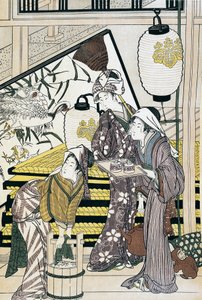 Tjenere, der arbejder i hjemmet, ukiyo-e kunsttryk af Suzuki Harunobu (1725-1770), træsnit, japansk civilisation, Edo-periode af Suzuki Harunobu