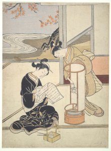 Te Eva Ning G Gow Of Andon: Zashiki Hakkei af Suzuki Harunobu