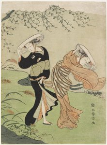 To kvinder i høj vind, ca. 1767 af Suzuki Harunobu