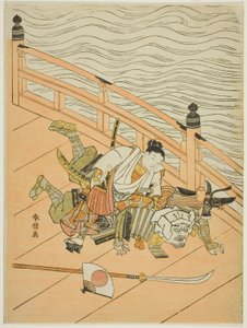 Ushiwakamaru Idé d Benkei Fighchin g Lyd Gensidig hjælp B grund af Suzuki Harunobu