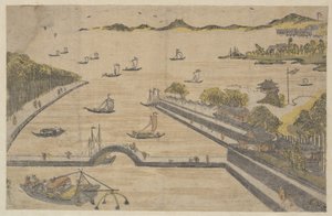Udsigt over Fukagawa, Edo af Suzuki Harunobu