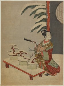Visuel parodi på Nō-stykket Hachi no ki af Suzuki Harunobu