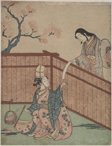 Opvarmning af sake ved ild af ahornblade af Suzuki Harunobu
