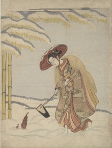 Woman Digging Bamboo Shoots in the Snow, eller parodi på Meng Zong Moso, fra Twenty-Fo..., ca. 1765. af Suzuki Harunobu