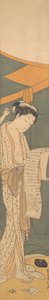 Kvinde i natkåbe læser et brev, 1764-72., 1764-72. af Suzuki Harunobu