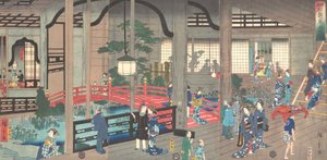 Det indre af Gankiro Tea House i Yokohama, 1861 april. af Suzuki Hiroshige