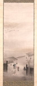 Yoshiwara And Shinagawa (blæk, farve og guld på silke) af Suzuki Kiitsu