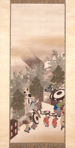 Yoshiwara And Shinagawa (blæk, farve og guld på silke) af Suzuki Kiitsu
