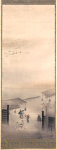 Yoshiwara og Shinagawa, Edo-periode (blæk, farve og guld på silke) af Suzuki Kiitsu