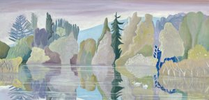 The Tranquil Lake, 2024 (olie på linned) af Suzy Fasht