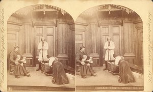 Babys Death, svensk sektion, fra udstillingstitel: Scener i svenskernes hjemmeliv, udstilling #na, hovedudstillingsbygning, bygning, 1876 (stereoskopisk tryk) af Swedish Photographer