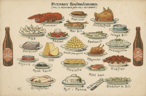 Svensk smorgasbord (farve litho)