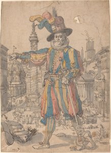 Giovanni Grosso fra de schweiziske vagter, der står foran Rom af Swiss 17th Century after Francesco Villamena