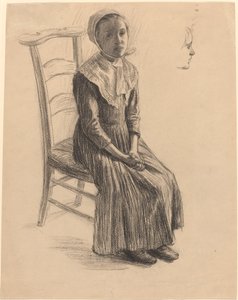 Siddende Pige i Bondedragt af Swiss 19th Century