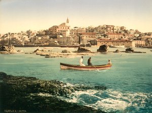 Jaffas havn med byen i baggrunden, ca. 1880-1900 (fotokrom)