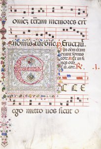 En stor dekoreret initial "E", ca.1500