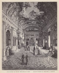 Foyeren i Det Nye Teater i Genève, Grand Foyer du Theatre a Geneve (gravering) af Swiss School