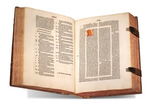 De civitate Dei, med kommentarer af Thomas Waleys (død før 1349) og Nicolaus Trivet (1258?-1328), af Augustin af Hippo, trykt 1489 (pergament) af Swiss School