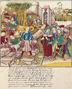 Grundlæggelse af byen Bern i 1191 miniature fra Spiezer Bilderchronik, Schweiz af Swiss School