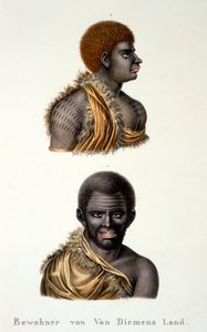 Indfødte i Van Diemans Land, dvs. Tasmanien, fra etnologisk undersøgelse af forskellige racetyper fra forskellige kontinenter, af C.I. Brodtmann, 1824 af Swiss School