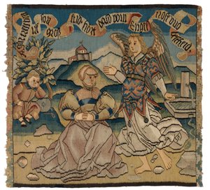 Tapestry panel forestillende Hagar og englen af Swiss School