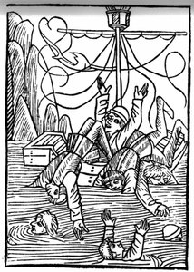 Legenden om Saint Brendan (Brandan), Heros og den irske helgen fra det 6. århundrede Skibe synker i Cleveshavet. Indgravering af "" Die Wunderbare Meerfahrt des Hl. Brandan." balle af Swiss School