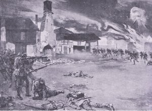 Gadekampe ved den fransk-tyske grænse: A French attack on the Prussian guard, fra History of the Great War Vol 3 udgivet af Waverley Book Co Limited, ca. 1920 af Sydney Adamson