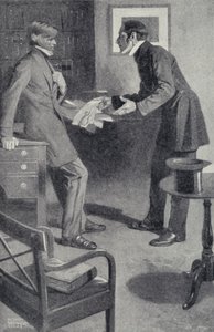 John Stuart Mill overbringer sin ven, Thomas Carlyle, den frygtelige nyhed, at en skødesløs pige har brændt hans manuskript (litografi). af Sydney C Lucas