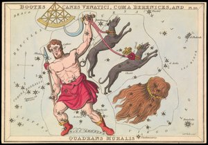 Bootes Canes Venatici, Coma Berenices og Quadrans Muralis, ca. 1825 (kort, papir, væv) af Sydney Hall