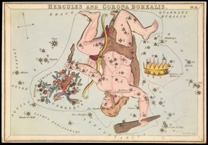 Herkules og Corona Borealis, ca. 1825 (kort, papir, væv) af Sydney Hall