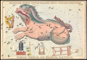 Psalterium Georgii, Fluvius Eridanus, Cetus, Officina Sculptories, Fornax Chemica og Machina Electrica, ca. 1825 (kort, papir, væv) af Sydney Hall