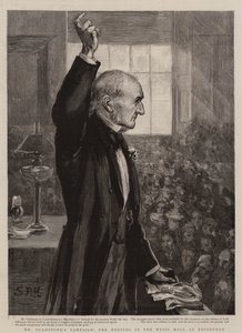 Mr Gladstones kampagne, mødet i Music Hall i Edinburgh (gravering)