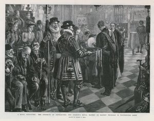En kongelig almissegave (gravering) af Sydney Prior Hall