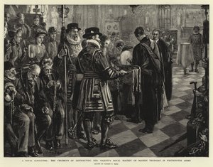 En kongelig almisse, ceremonien for uddeling af Hendes Majestæts kongelige skærtorsdag i Westminster Abbey af Sydney Prior Hall