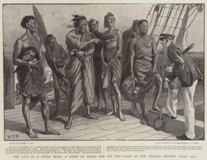 Salg af et levende hoved, en scene om bord på et skib ud for New Zealands kyst for halvfjerds år siden af Sydney Prior Hall