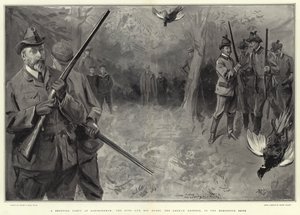 En skydefest ved Sandringham, kongen og hans gæster, den tyske kejser, i Horseshoe Drive