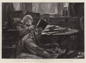 Et fredens tempel, hr. Gladstone i biblioteket på Hawarden Castle af Sydney Prior Hall
