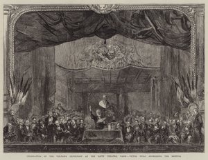 Fejring af Voltaires 100-års jubilæum i Gaite Theatre, Paris, hvor Victor Hugo taler til mødet af Sydney Prior Hall